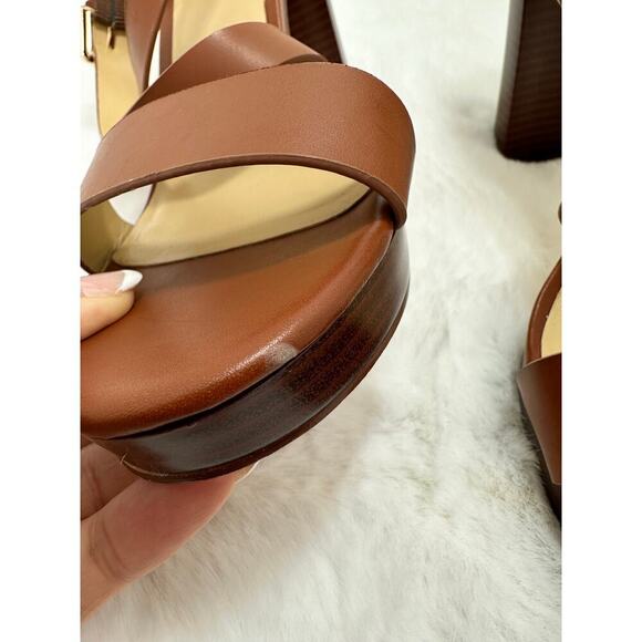 NINE WEST - FREYA, Dark natural GENUINE leather 4.75" platform sandals, SZ 10M - Picture 10 of 12